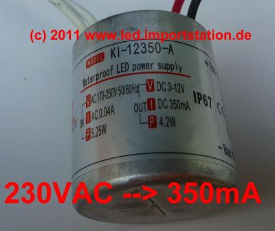 4W Konstantstrom 230VAC, 350mA, 1-4 x 1W LED Netzteil